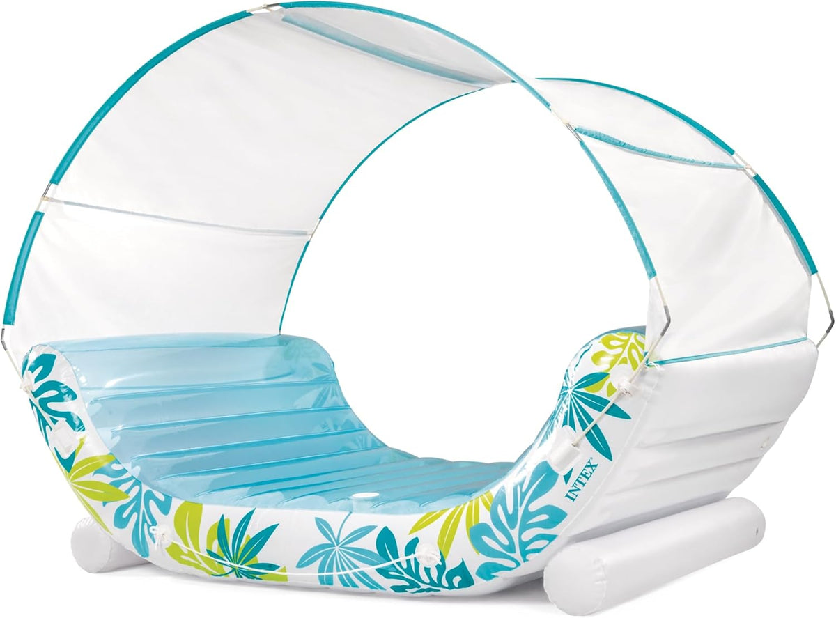 INTEX Inflatable Tropical Canopy Lounge: Detachable Fabric Sunshade – Built-in Cup Holders – Rope Ties - 56294