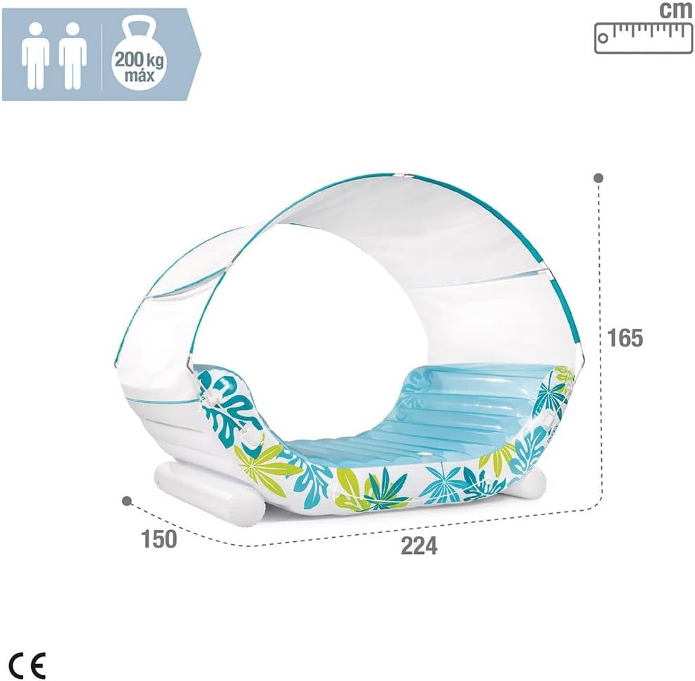 INTEX Inflatable Tropical Canopy Lounge: Detachable Fabric Sunshade – Built-in Cup Holders – Rope Ties - 56294