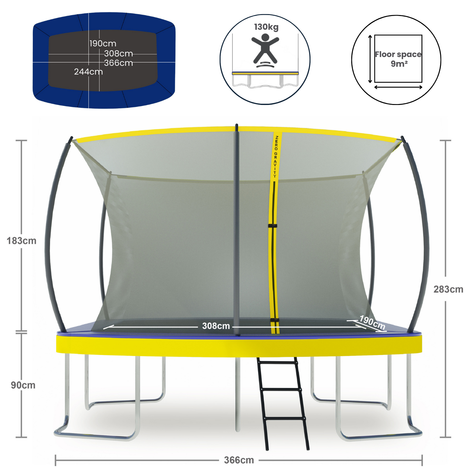 Zero Gravity Ultima 5 12ft x 8ft Rectangular Trampoline and Enclosure