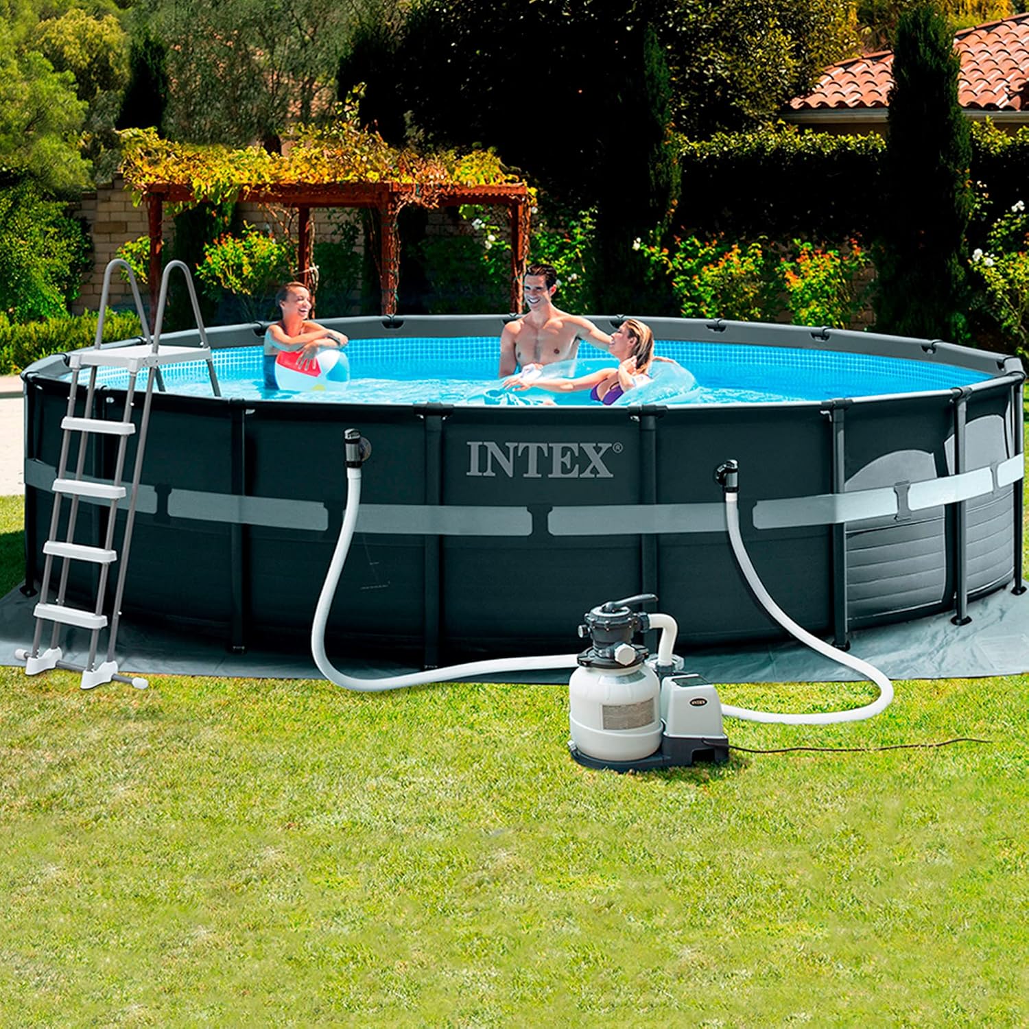 Intex 18ft x 52" Round Ultra XTR Metal Frame Pool with Sand Filter Pump, Ladder, Ground Cloth and Cover