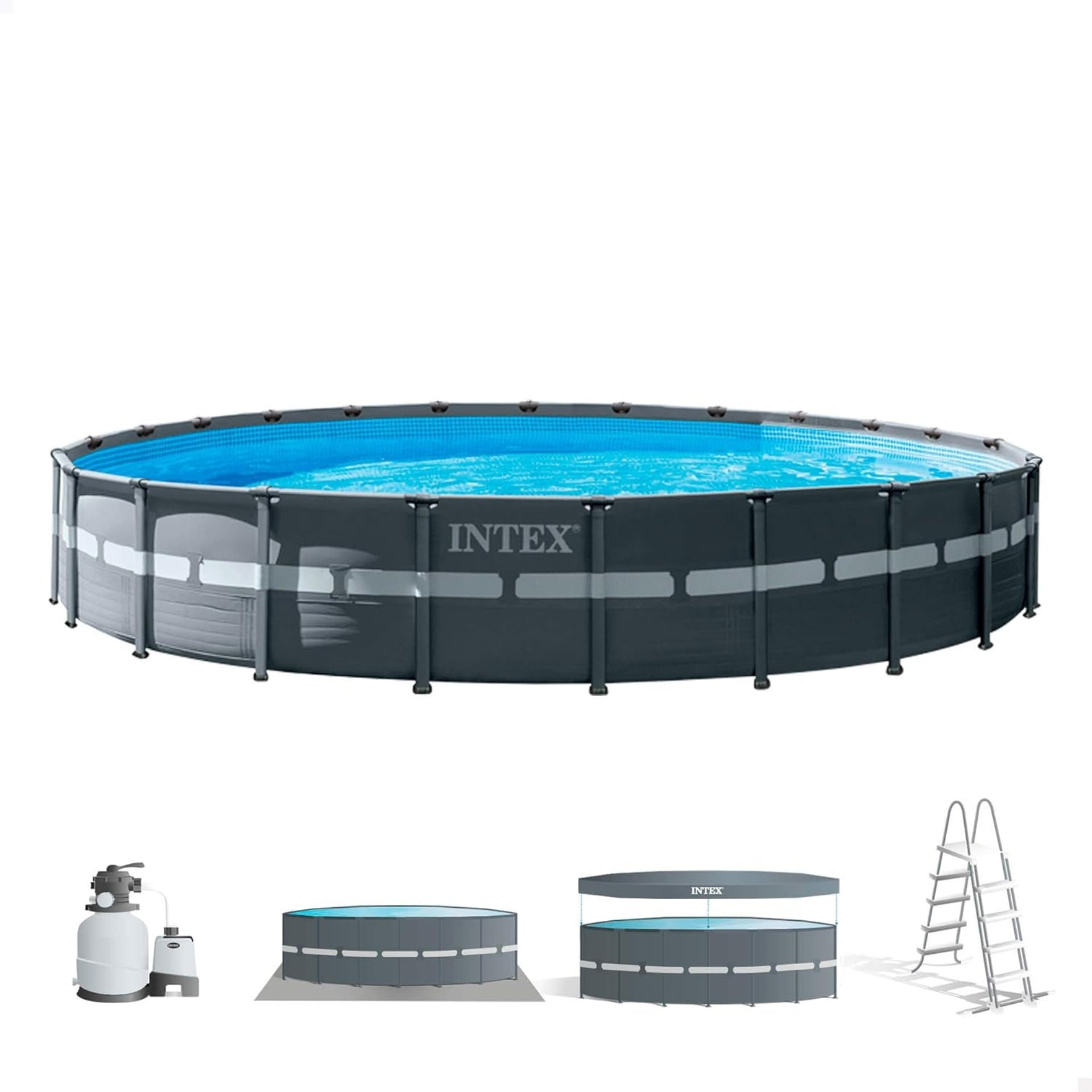 Intex 24ft x 52" Round Ultra XTR Metal Frame Pool with Sand Filter Pump, Ladder, Ground Cloth and Cover