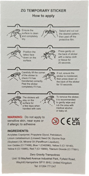 Temporary Tattoo Messages for Trampoline Mat