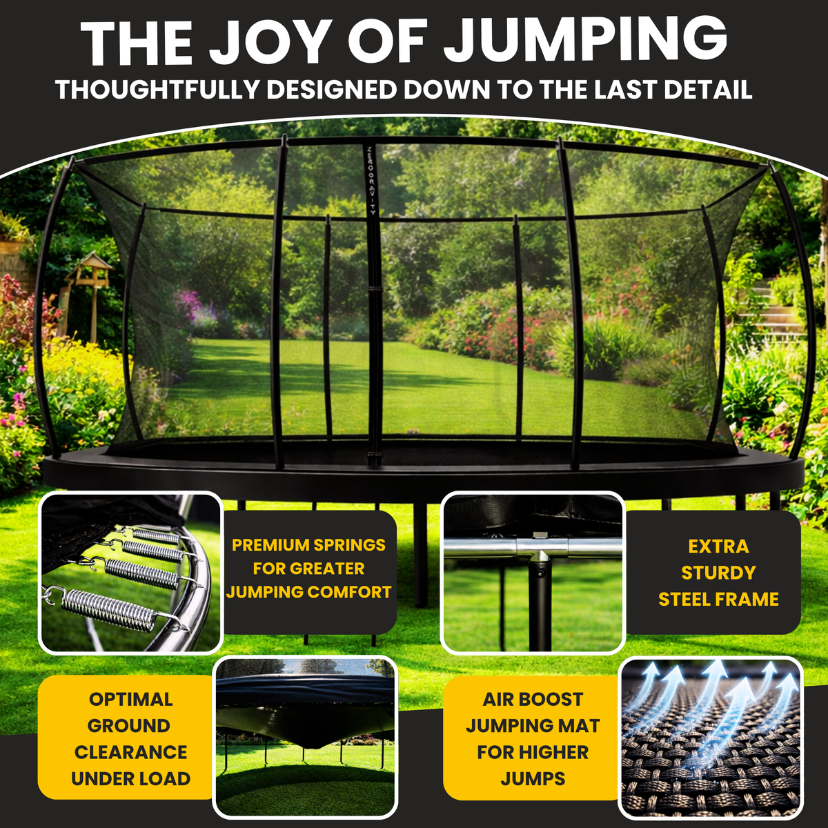 Zero Gravity Ultima 5 10ft x 7ft Rectangular Trampoline and Enclosure BLACK