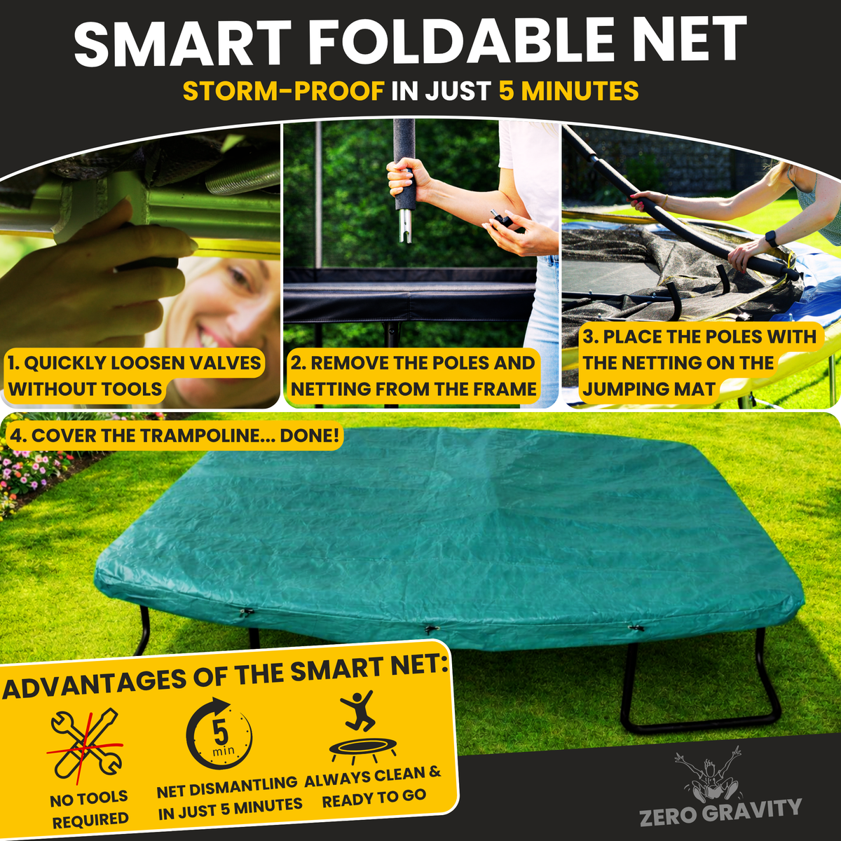 Zero Gravity Ultima 5 15ft x 10ft Rectangular Trampoline and Enclosure BLACK