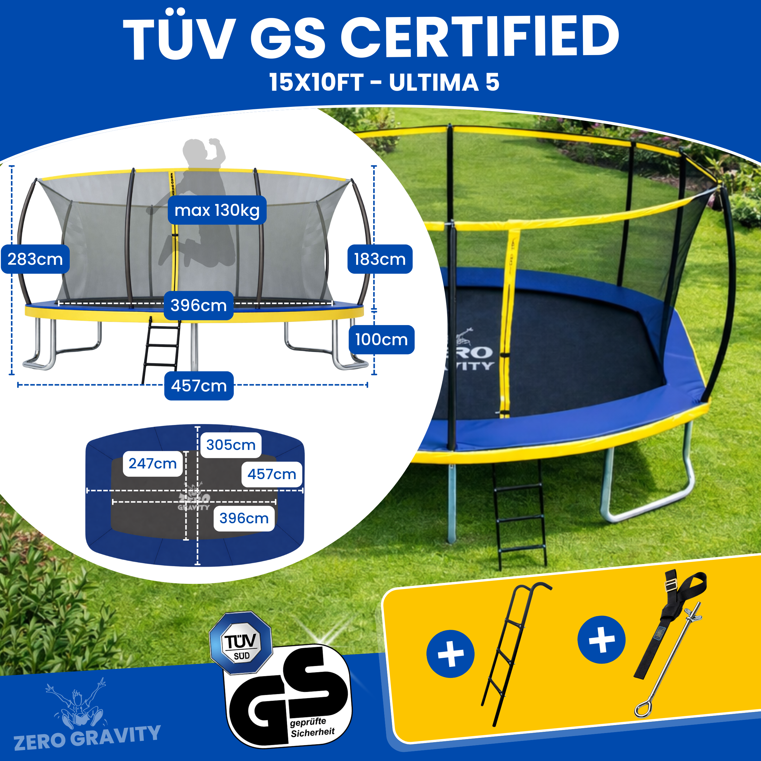 Zero Gravity Ultima 5 15ft x 10ft Rectangular Trampoline and Enclosure