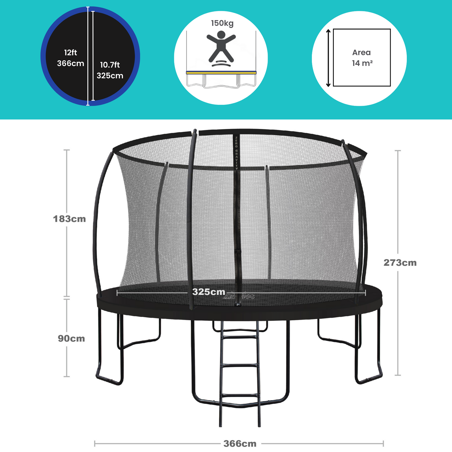 Zero Gravity Ultima 4 12ft Trampoline and Enclosure Zero Gravity Trampolines