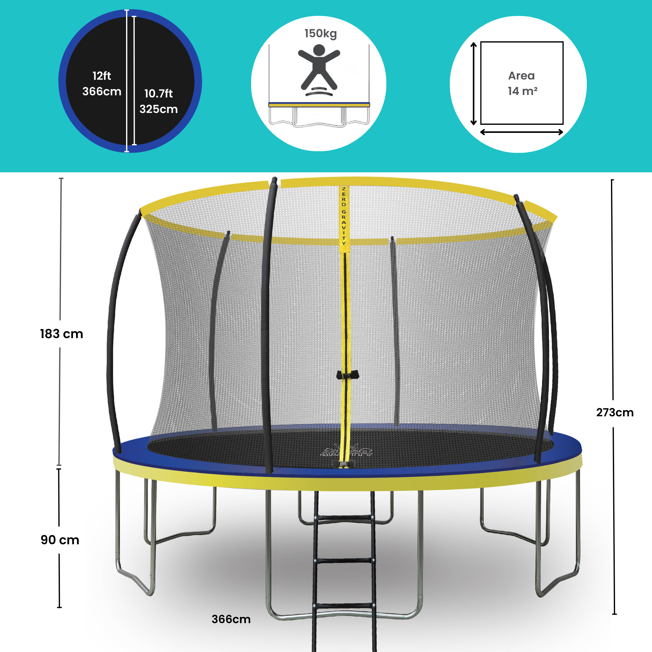 Zero Gravity Ultima 4 12ft Trampoline and Enclosure Bundle