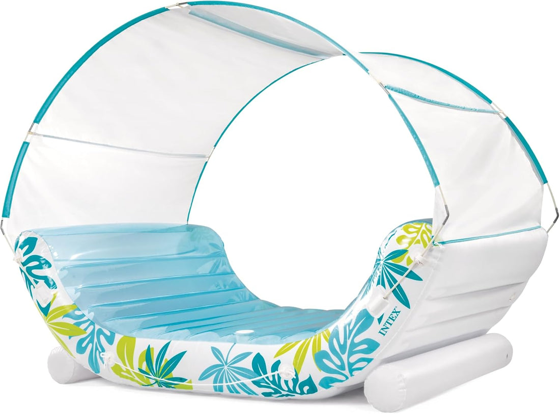 INTEX Inflatable Tropical Canopy Lounge: Detachable Fabric Sunshade – Built-in Cup Holders – Rope Ties - 56294