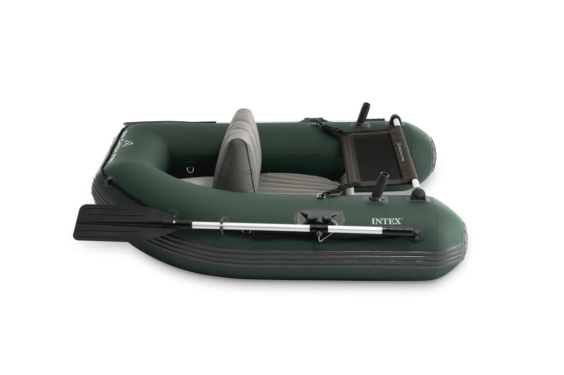 INTEX Big Catch Pro Inflatable Fishing Float Tube, Includes 54in Boat Oars, High-Output Pump, Detachable Fishing Rod Holders, Mesh Fish Ruler, Heavy Duty Backpack, Storage Bag, 308lb Weight Capacity -68381