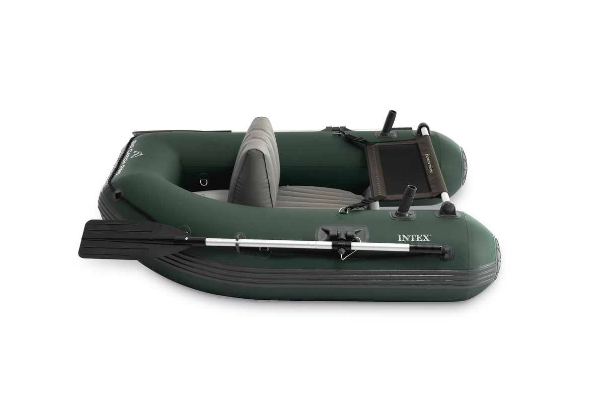 INTEX Big Catch Pro Inflatable Fishing Float Tube, Includes 54in Boat Oars, High-Output Pump, Detachable Fishing Rod Holders, Mesh Fish Ruler, Heavy Duty Backpack, Storage Bag, 308lb Weight Capacity -68381