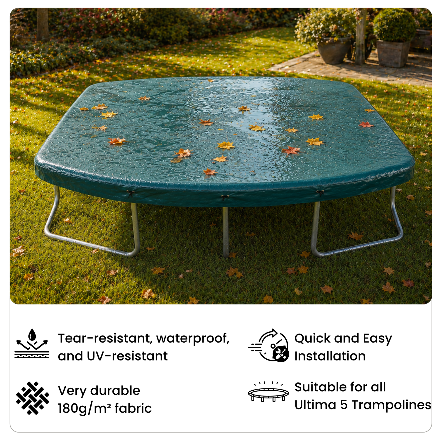 Ultima 5 10x7ft, 12x8ft, 15x10ft Heavyweight Trampoline Cover in Green