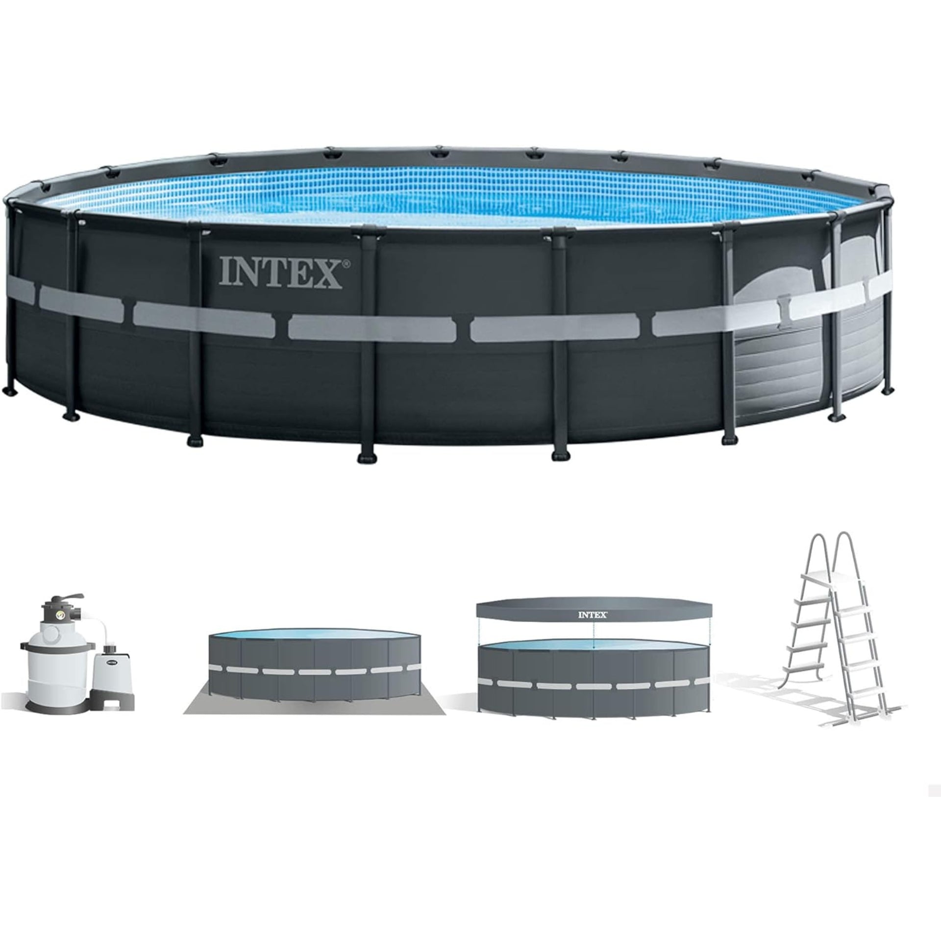 Intex 18ft x 52&quot; Round Ultra XTR Metal Frame Pool with Sand Filter Pump, Ladder, Ground Cloth and Cover 