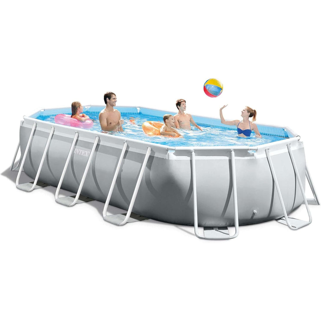 Intex 16ft 6&quot; x 9ft x 4ft Prism Metal Frame Oval Swimming Pool with Filter Pump, Ladder, Ground Cloth and Cover 