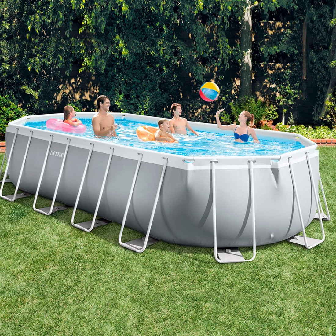Intex 20ft x 10ft x 4ft Prism Metal Frame Oval Swimming Pool with Filter Pump, Ladder, Ground Cloth and Cover 