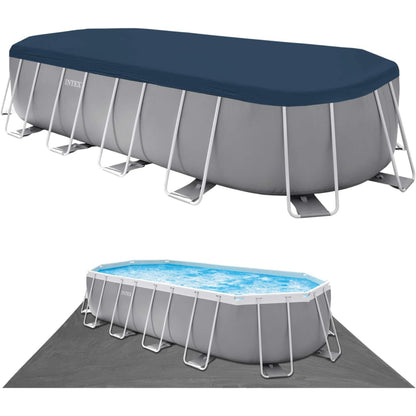 Intex 20ft x 10ft x 4ft Prism Metal Frame Oval Swimming Pool with Filter Pump, Ladder, Ground Cloth and Cover 