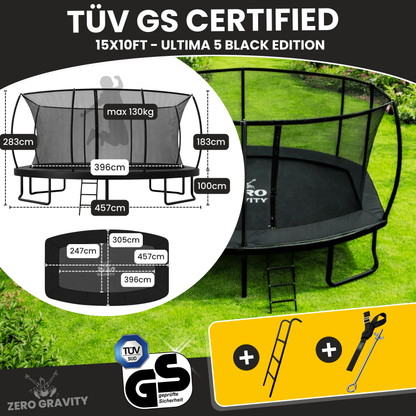 Zero Gravity Ultima 5 15ft x 10ft Rectangular Trampoline and Enclosure BLACK