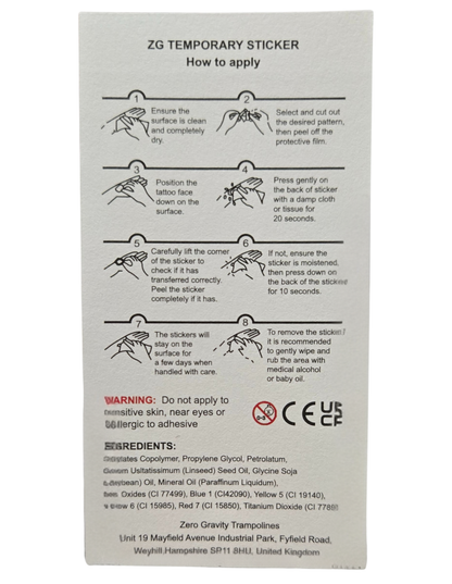 Temporary Tattoo Messages for Trampoline Mat