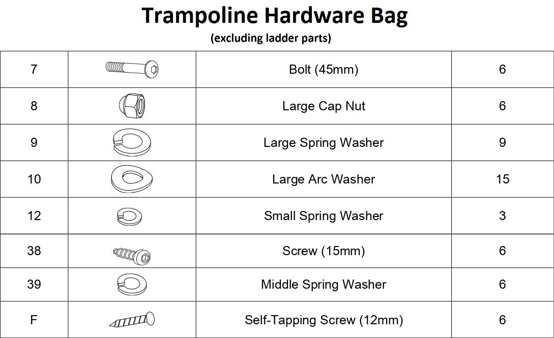 Ultima 4 8ft Black Round Trampoline Hardware Bag