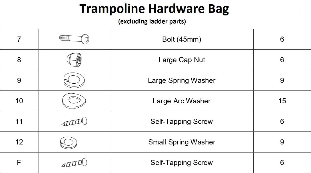 Ultima 4 8ft Round Trampoline Hardware Bag