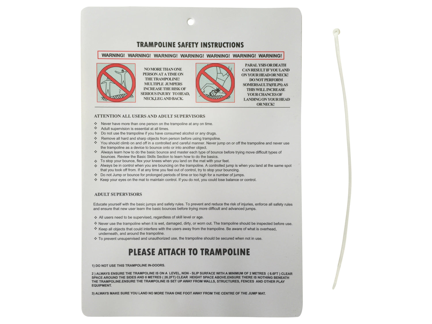 Ultima 4 6ft Trampoline Part Number 18 - Trampoline Safety Instruction Placard